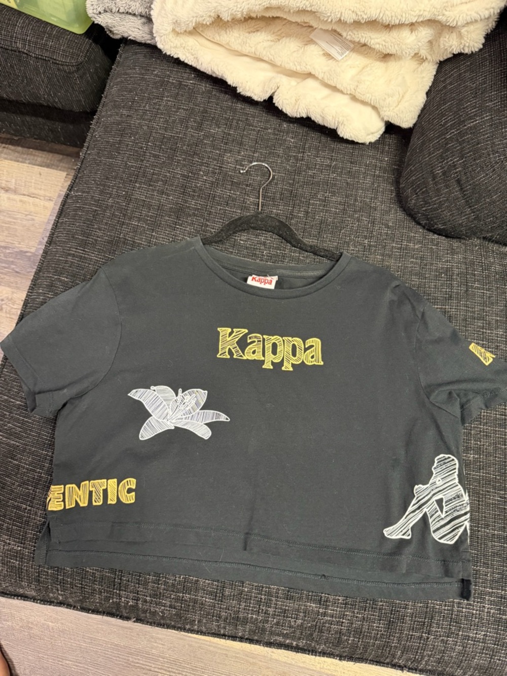 Kappa Black Cropped Tee with Yellow & White Logos